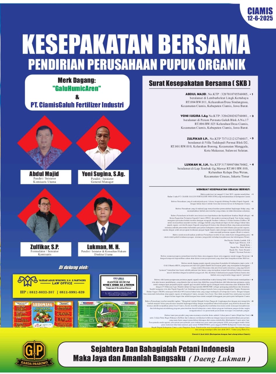 Tingkatkan Kualitas Pertanian, Daeng Lukman Aktifis Hukum dan Pertanian Garda Prabowo Inisiasi Pembangun Pabrik Pupuk Organik di Ciamis