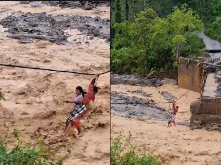 Akses Jalan Terputus, Vidio Viral Warga Tapsel Nekat Menyeberangi Sungai dengan Kabel Listrik